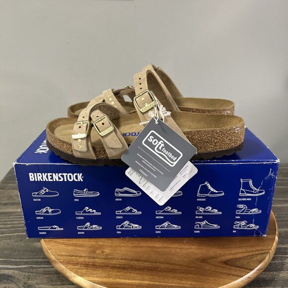 BIRKENSTOCK Size 5 Franca Injected Rivets Sandals Sandcastle Tan Shoes Soft Foot - Picture 1 of 9